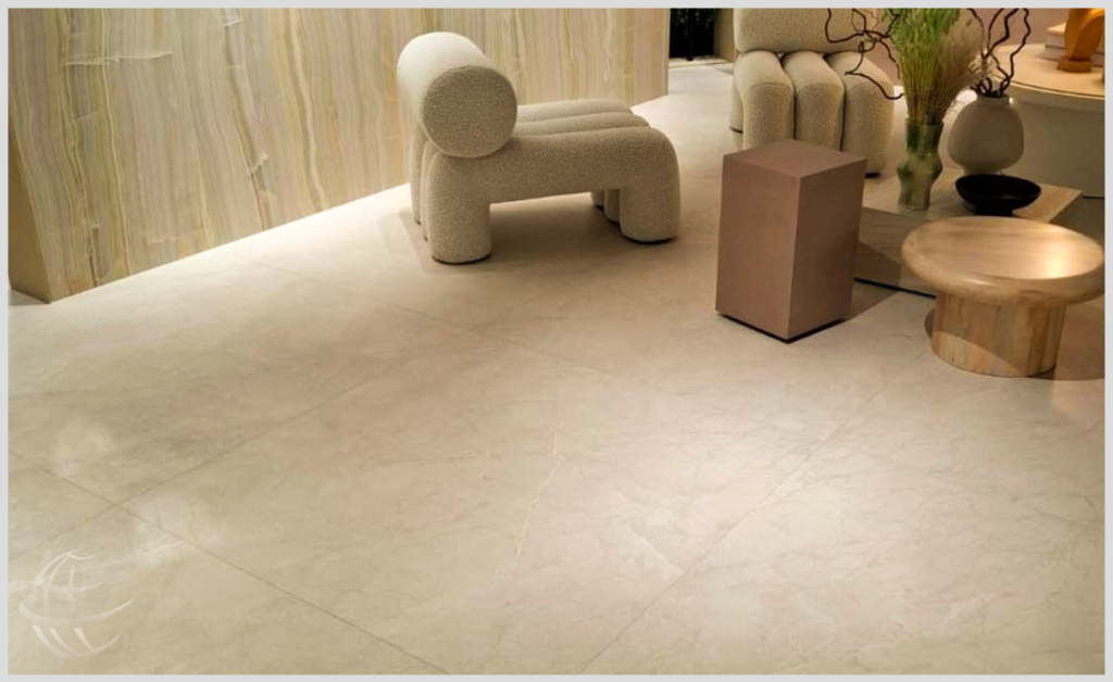 le sol en céramique sarp beige dans le salon de Cersaie